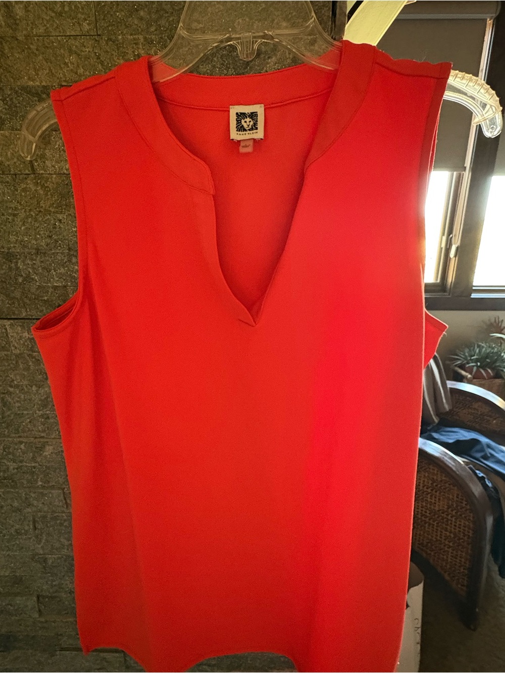 Anne Klein Bright Red Sleeveless V-Notch Tunic Top